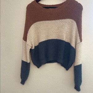 Debut Brown and Cream Crew Neck Colorblock Sweater